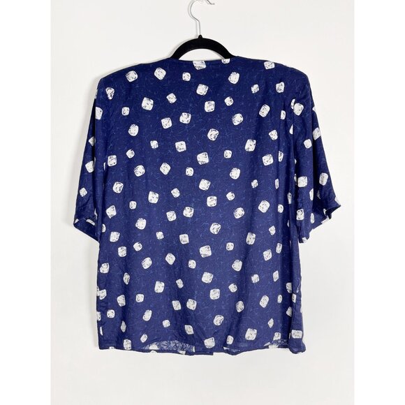 Vintage 90s short sleeved blouse navy with white abstract spots - Picture 6 of 6